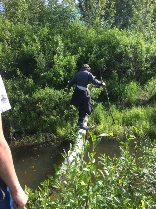 Hikers walking a path at Twin Rivers